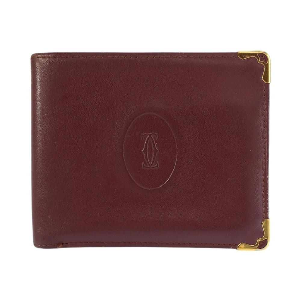 CARTIER Cartier Must Line Wine Red Bordeaux Leather Folding Wallet Billfold M...